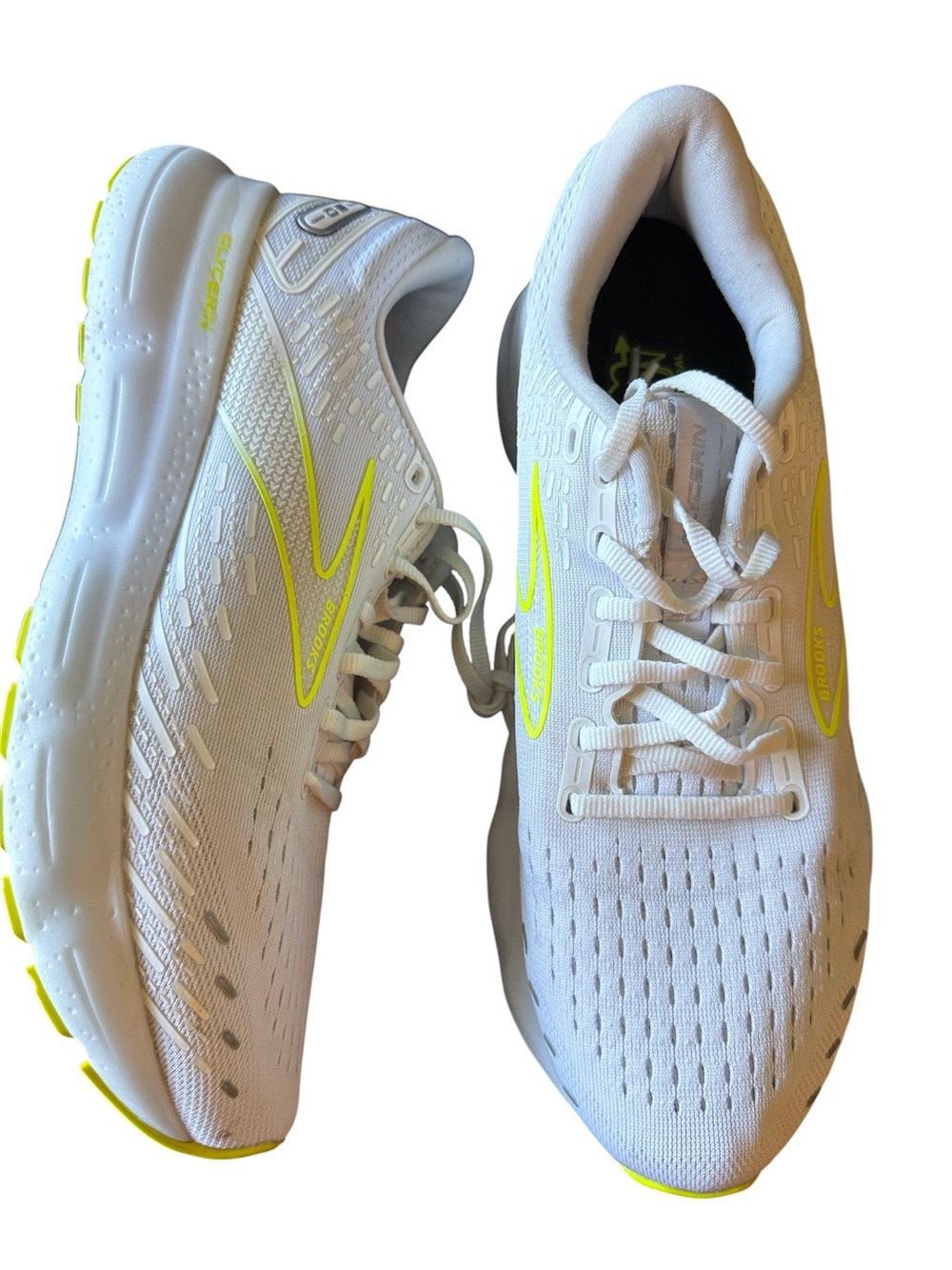 Brooks Glycerin 20 White Neon Yellow Nightlife Running Shoes Men Size 10